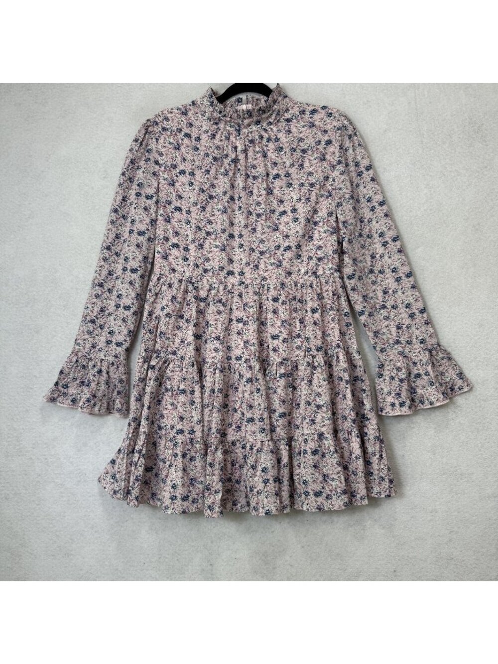 Vada Winter Dress Womens Medium Pink Floral High Neck Long Sleeve Swing Mini